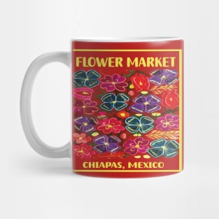 Mexican flower market Chiapas colorful bouquet embroidery boho chic print poster Mug